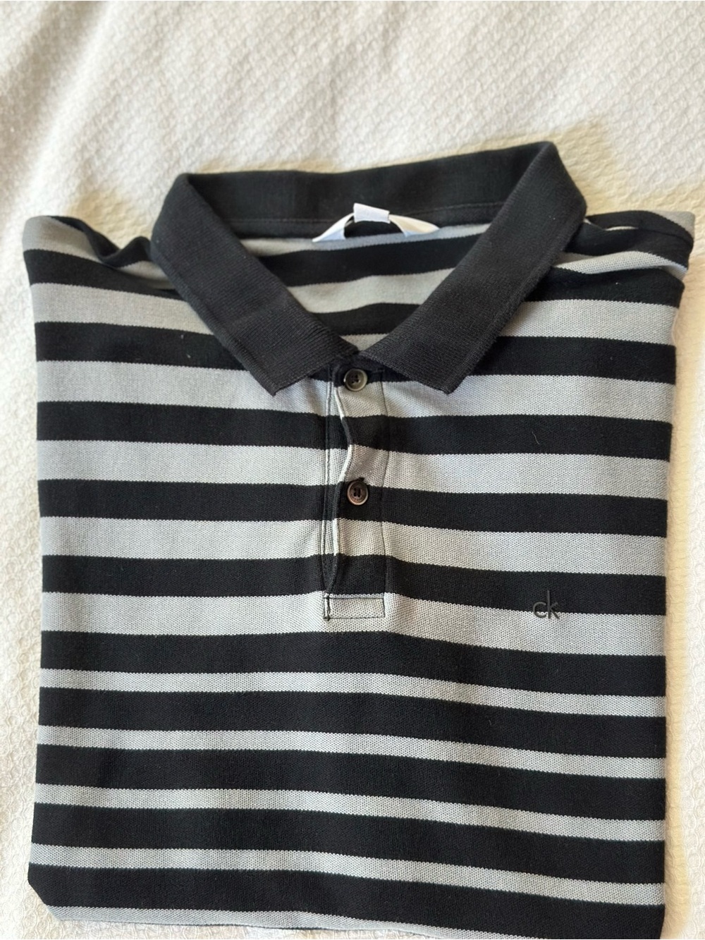 Calvin Klein Black and Gray Striped Polo